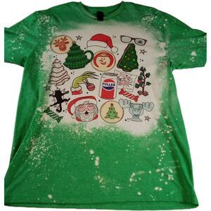 Women's Gildan Green Bleached Christmas T-shirt Size Large